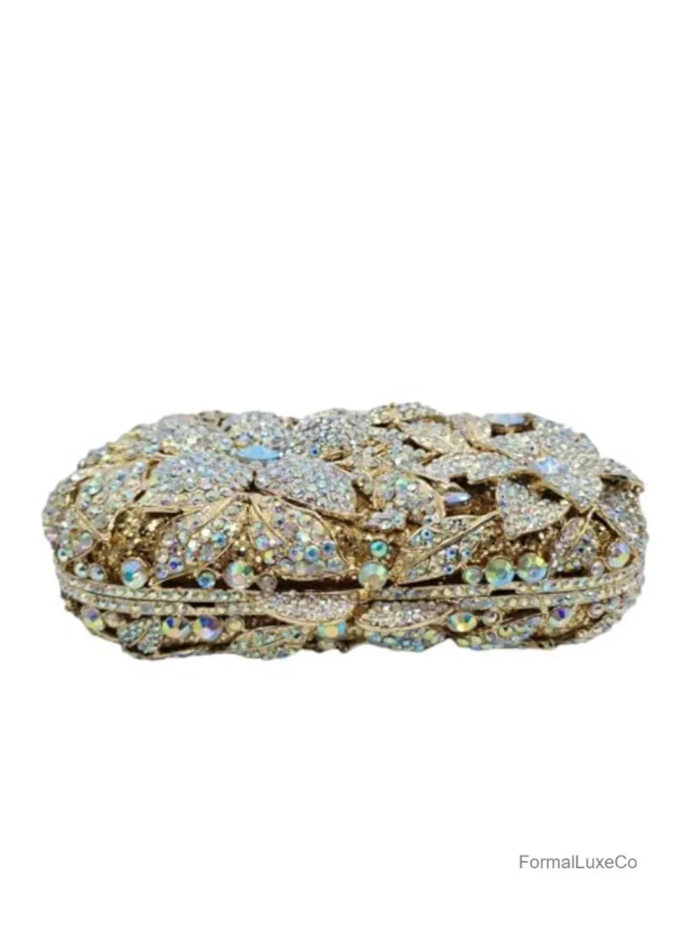 Handmade Rhinestone Clutch Purse with Flower Design Evening Bag Formal Party